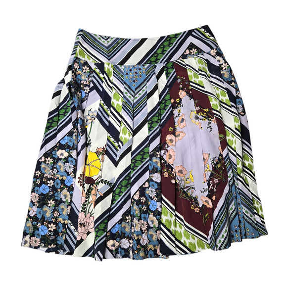 Tory Burch Pleated Silk Knee Length Multicolor Skirt Size: 12 - Picture 2 of 6